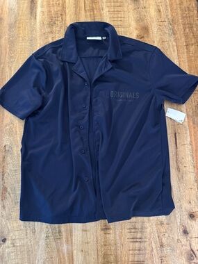 Originals Brooklyn Cloth navy blue Short-Sleeve Collar Button Down Shirt top NWT